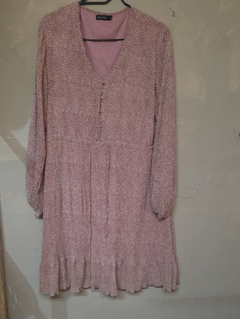 Mikarose Dusty Pink Long-Sleeve V-Neck Ruffle Hem Dress